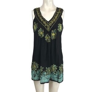 SAKKAS - WOMEN'S FREE SIZE - BLACK/MINT SLEEVELESS V NECK 100% COTTON TOP